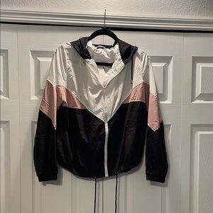 Hollister Women's Black, White, and Pink Bomber Jacket